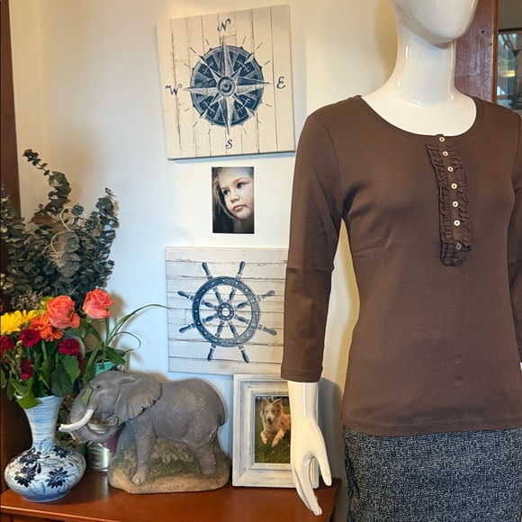 NWT northern reflections size small cotton Brown Button-Front Women's Top - Picture 3 of 6